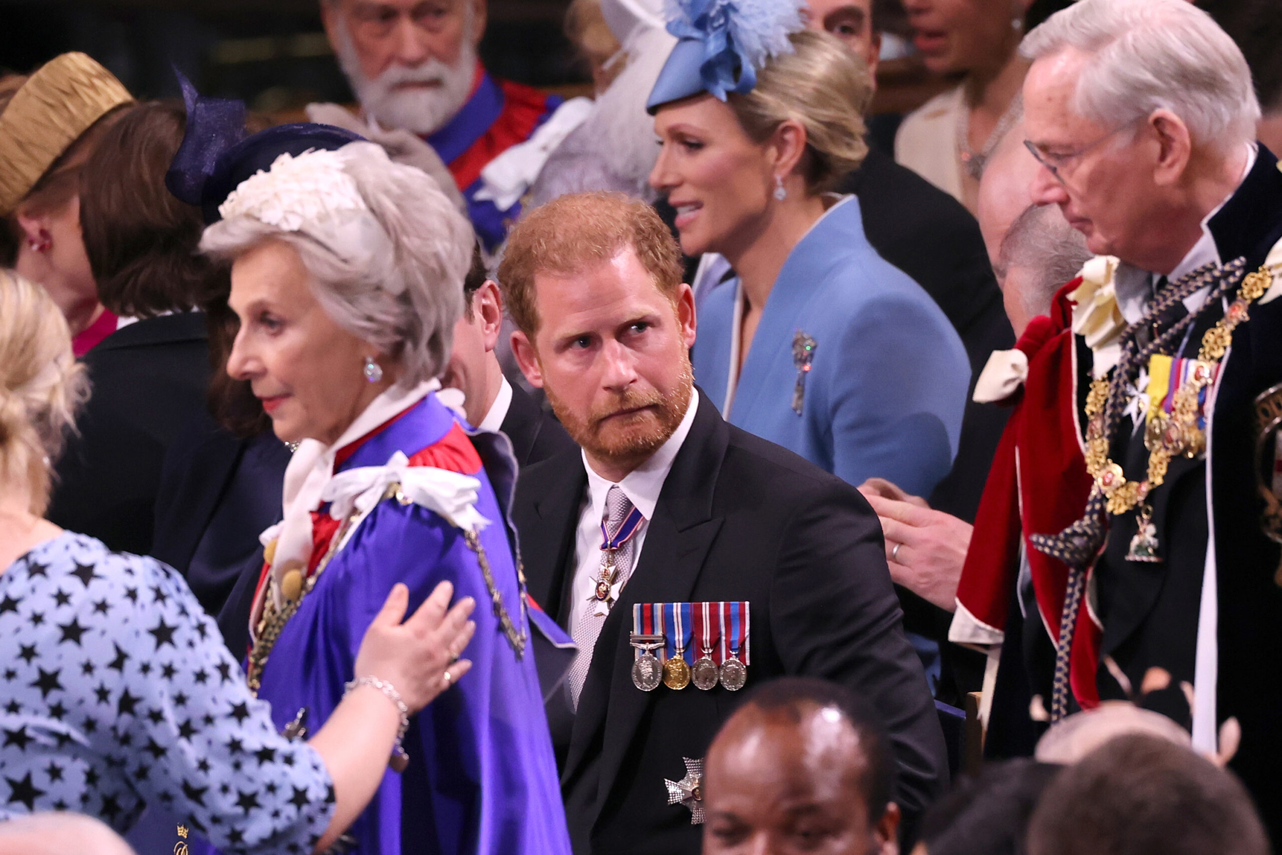 Prince Harry at the Coronation of King Charles III and Queen Camilla at Westminster Abbey on May 6, 2023 in London, Engl